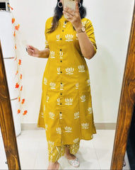 Cotton co-ord set, yellow co-ord set, suitkari