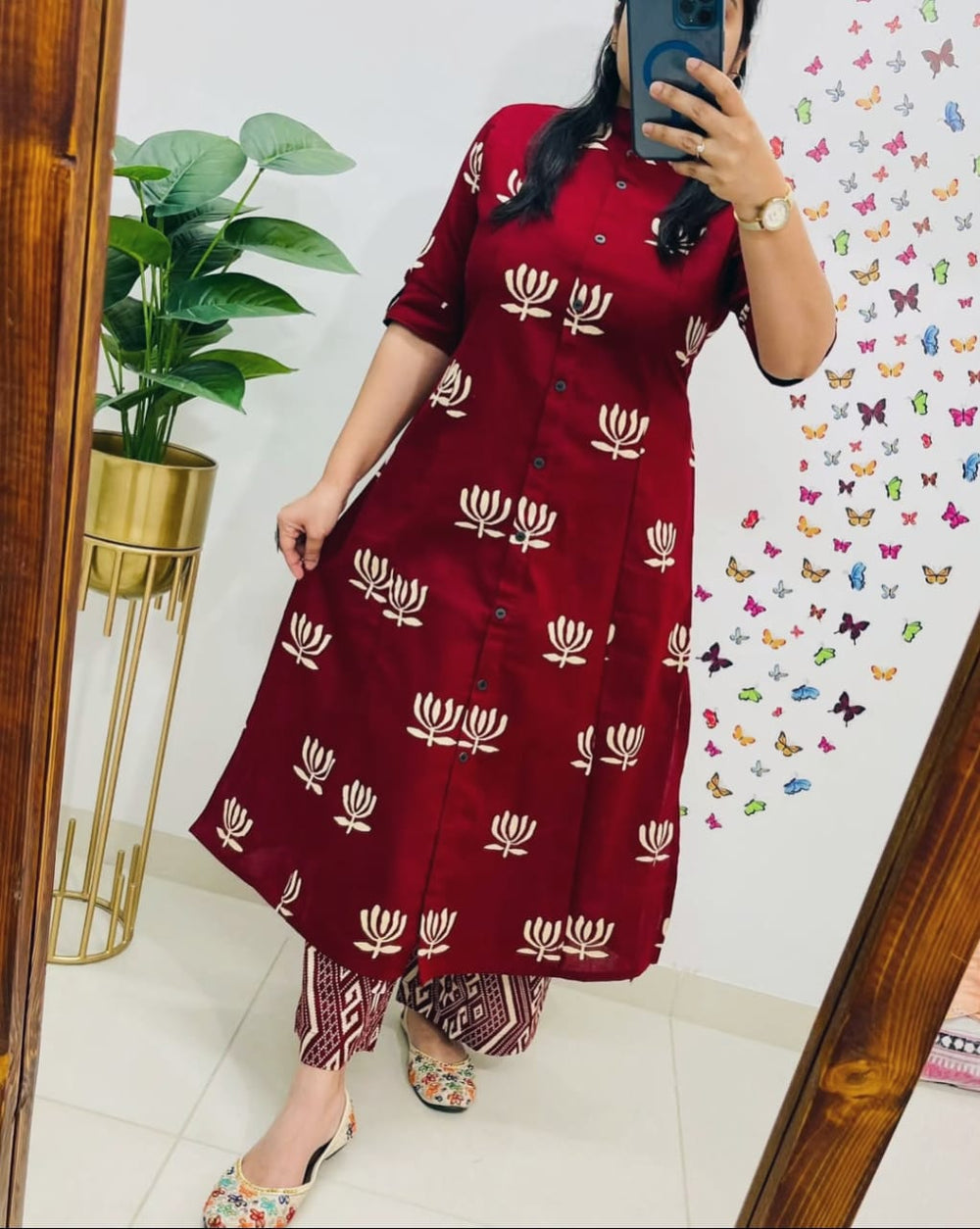 Cotton co-ord set, Maroon co-ord set, suitkari