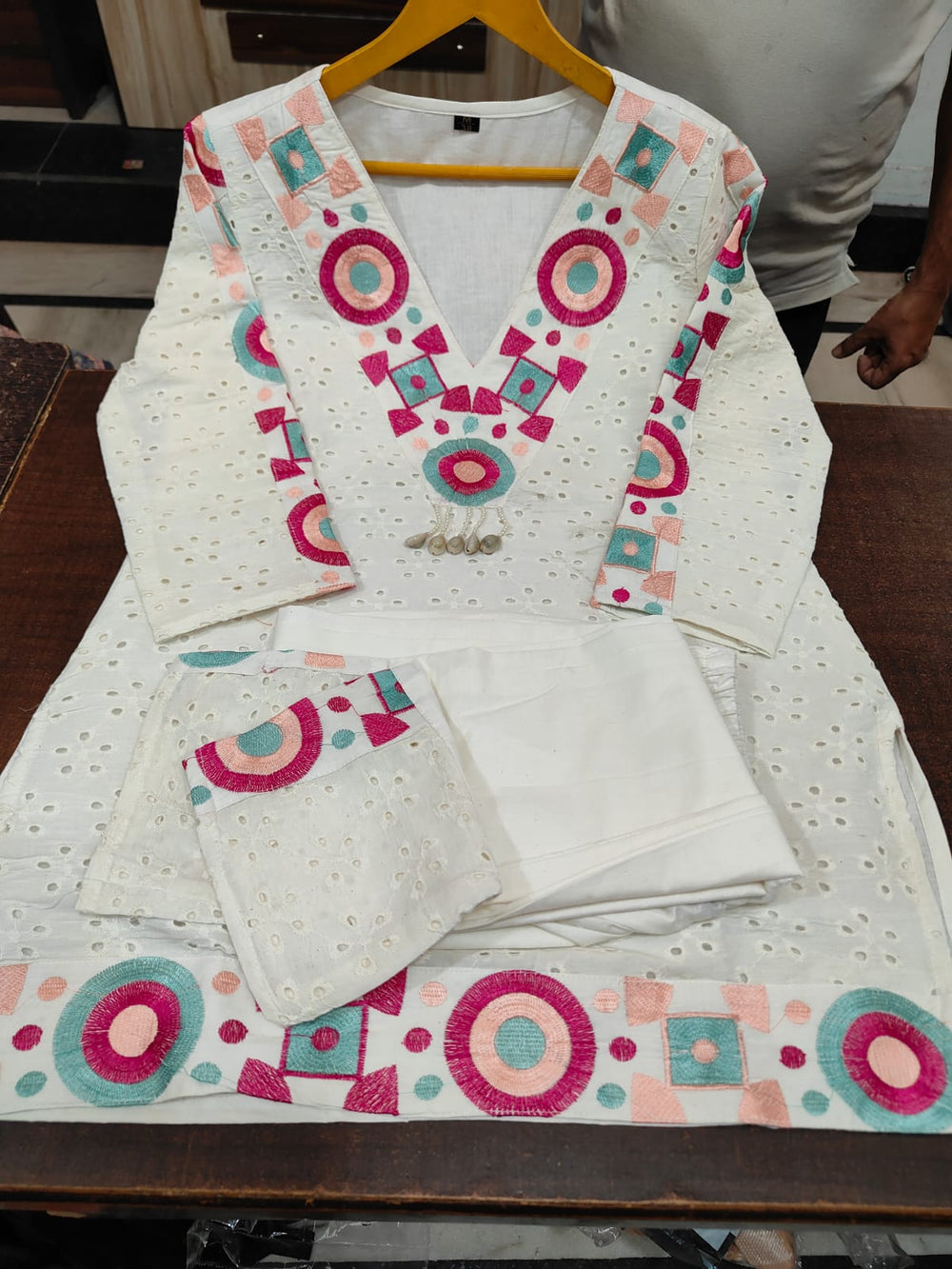 cotton co-ord set, embroidery co-ord set, suitkari