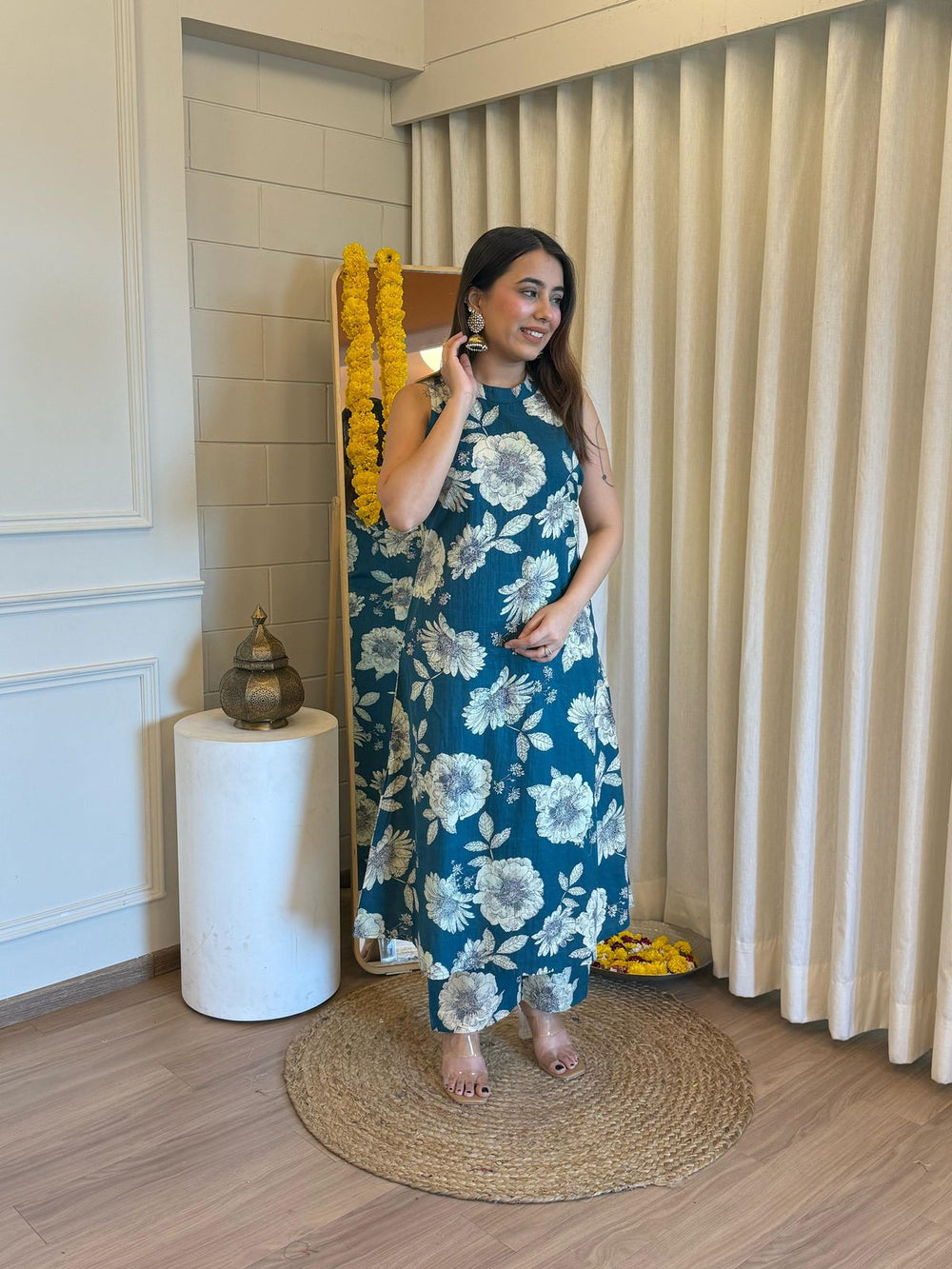 cotton kurta set, floral kurta set, suitkari