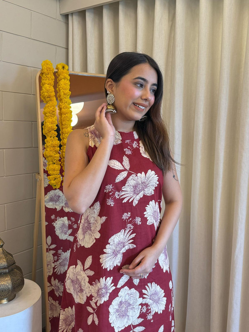 maroon kurta set, cotton kurta set, suitkari