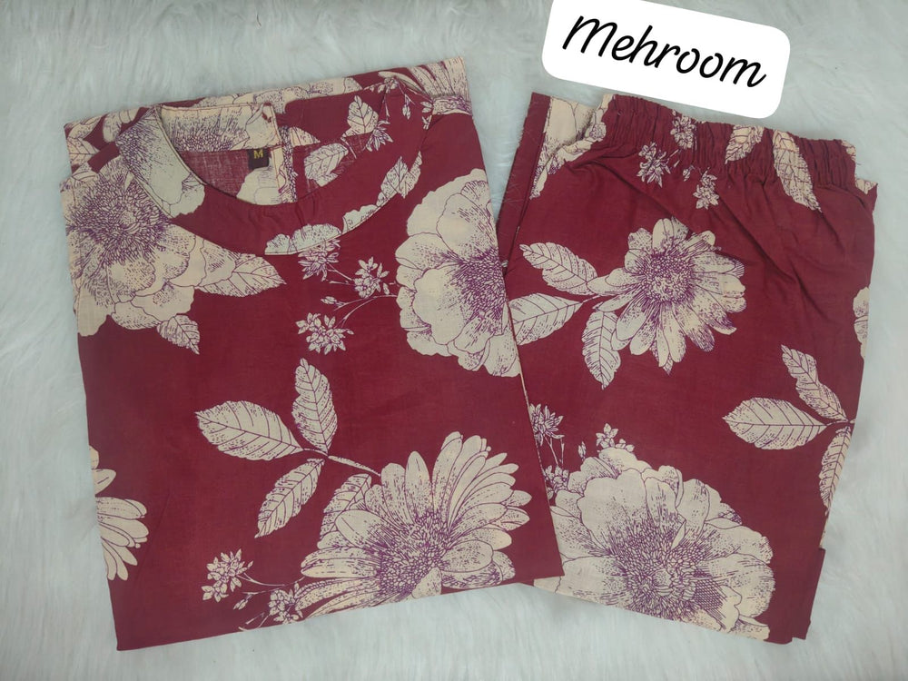 maroon kurta set, cotton kurta set, suitkari
