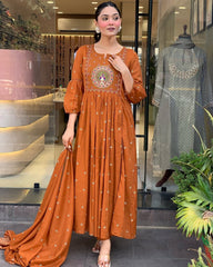 cotton dupatta set, orange dupatta set, suitkari