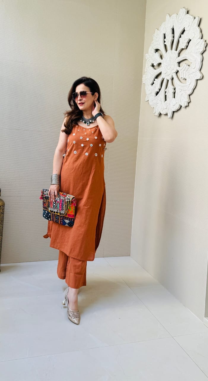 Orange co-ord set, cotton co-ord set, suitkari