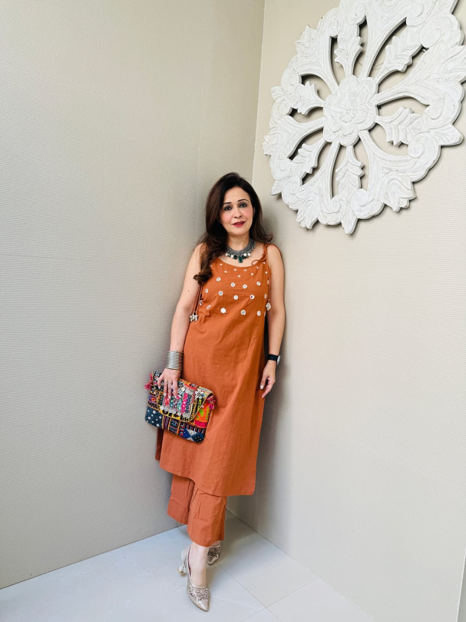 Orange co-ord set, cotton co-ord set, suitkari