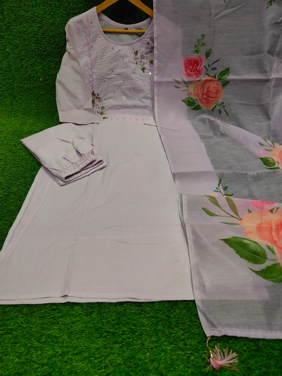 Pink dupatta set, cotton dupatta set, suitkari