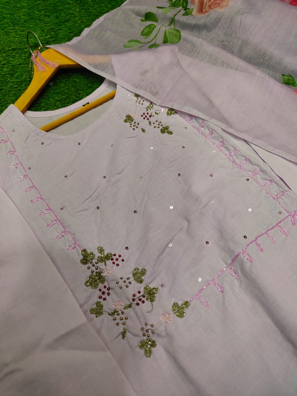 Pink dupatta set, cotton dupatta set, suitkari