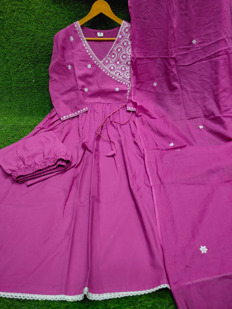 Purple dupatta set, cotton dupatta set, suitkari