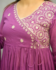 Purple dupatta set, cotton dupatta set, suitkari