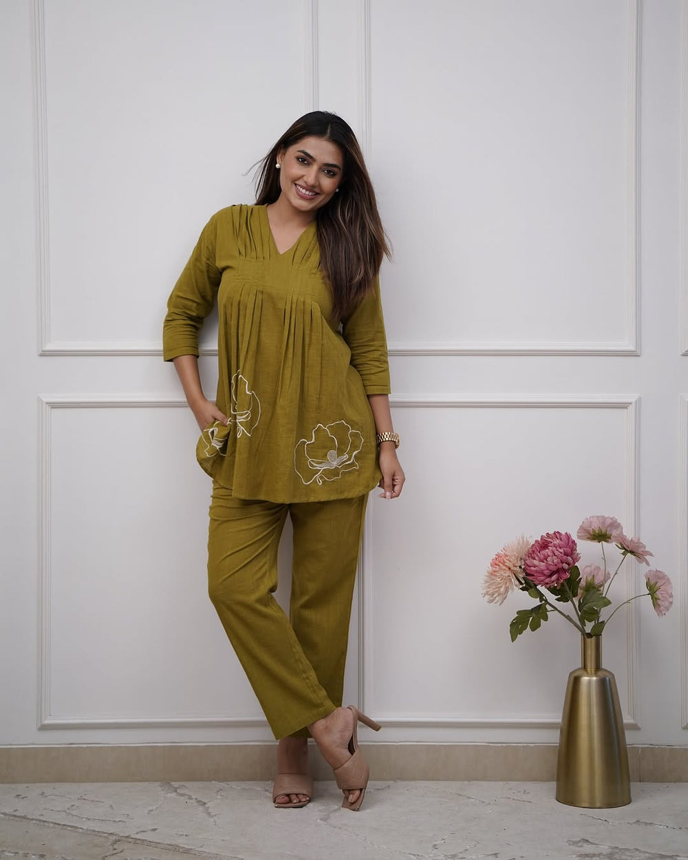 mustard yellow co-ord set, cotton co-ord set, suitkari