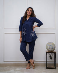 cotton co-ord set, blue co-ord set, suitkari