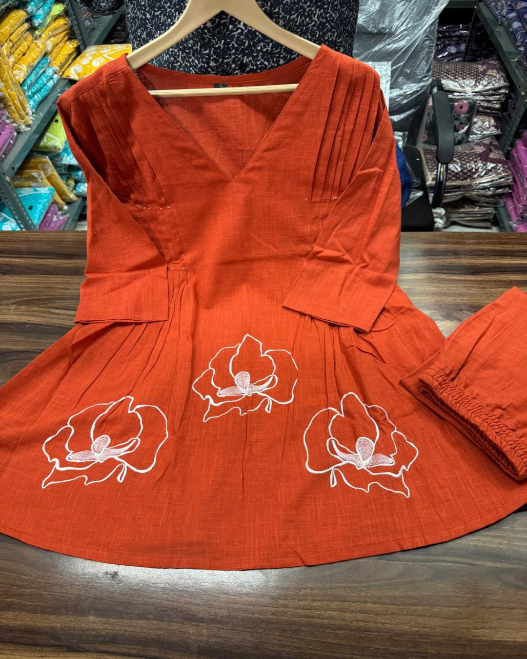 cotton co-ord set, orange co-ord set, suitkari