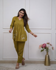 mustard yellow co-ord set, cotton co-ord set, suitkari