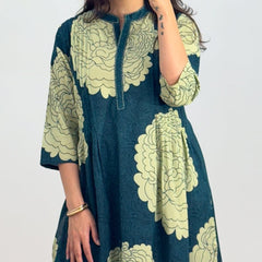 Beautiful Green Floral Pintex Work Kurti With Pant
