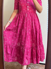 Pink Ikkat Cotton Midi Dress