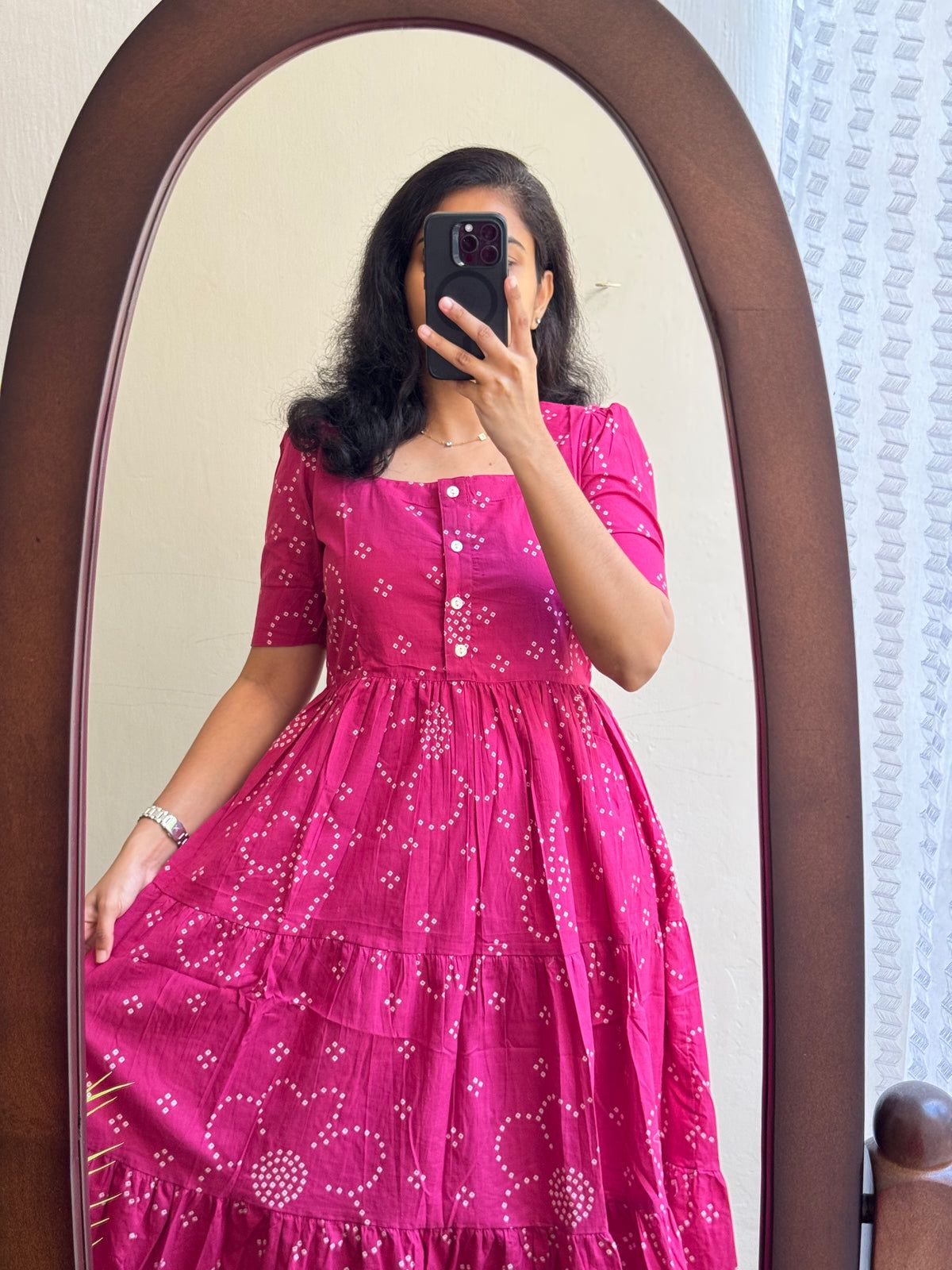 Pink Ikkat Cotton Midi Dress