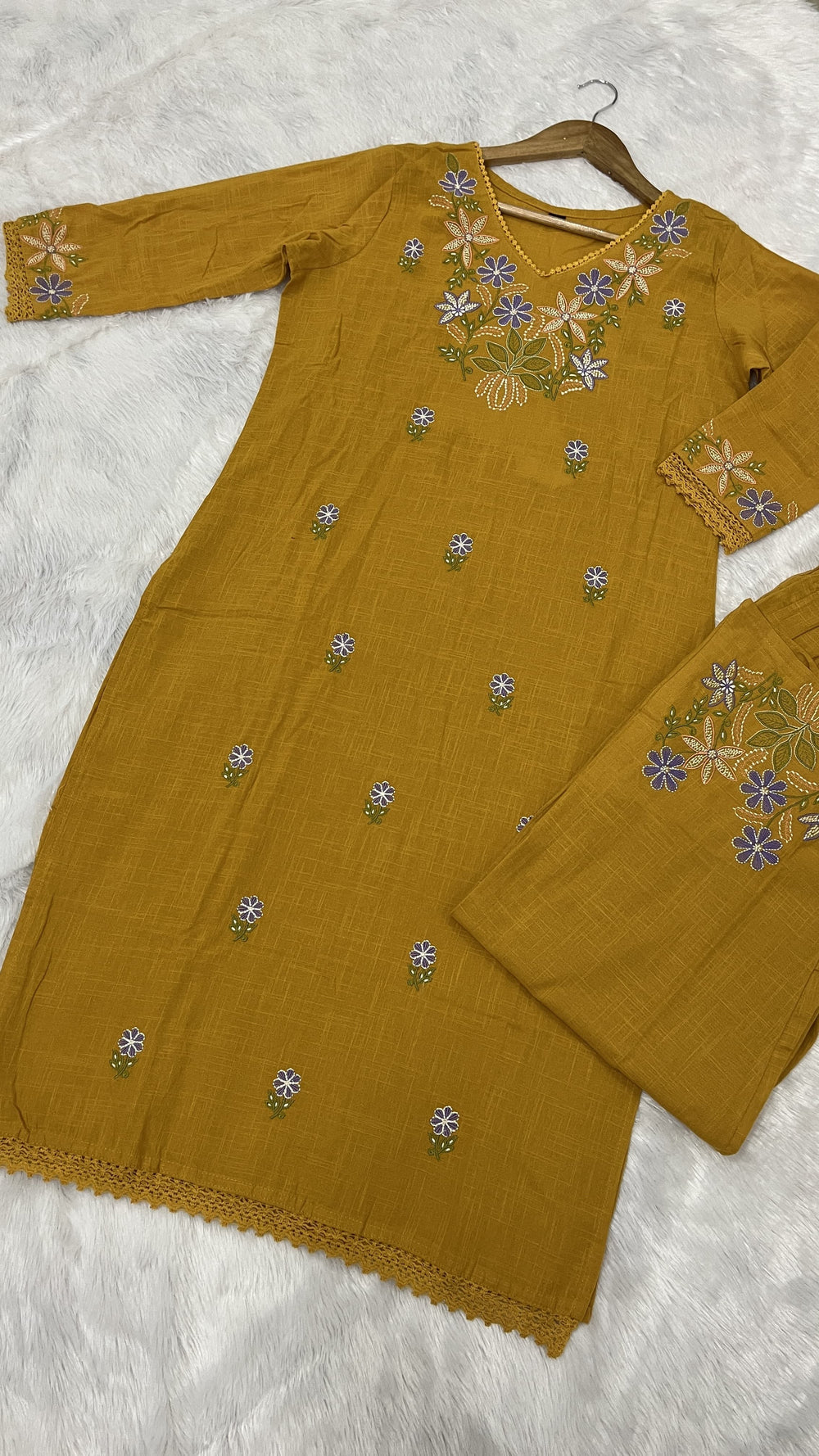 mustard yellow kurta set , long kurta set, suitkari