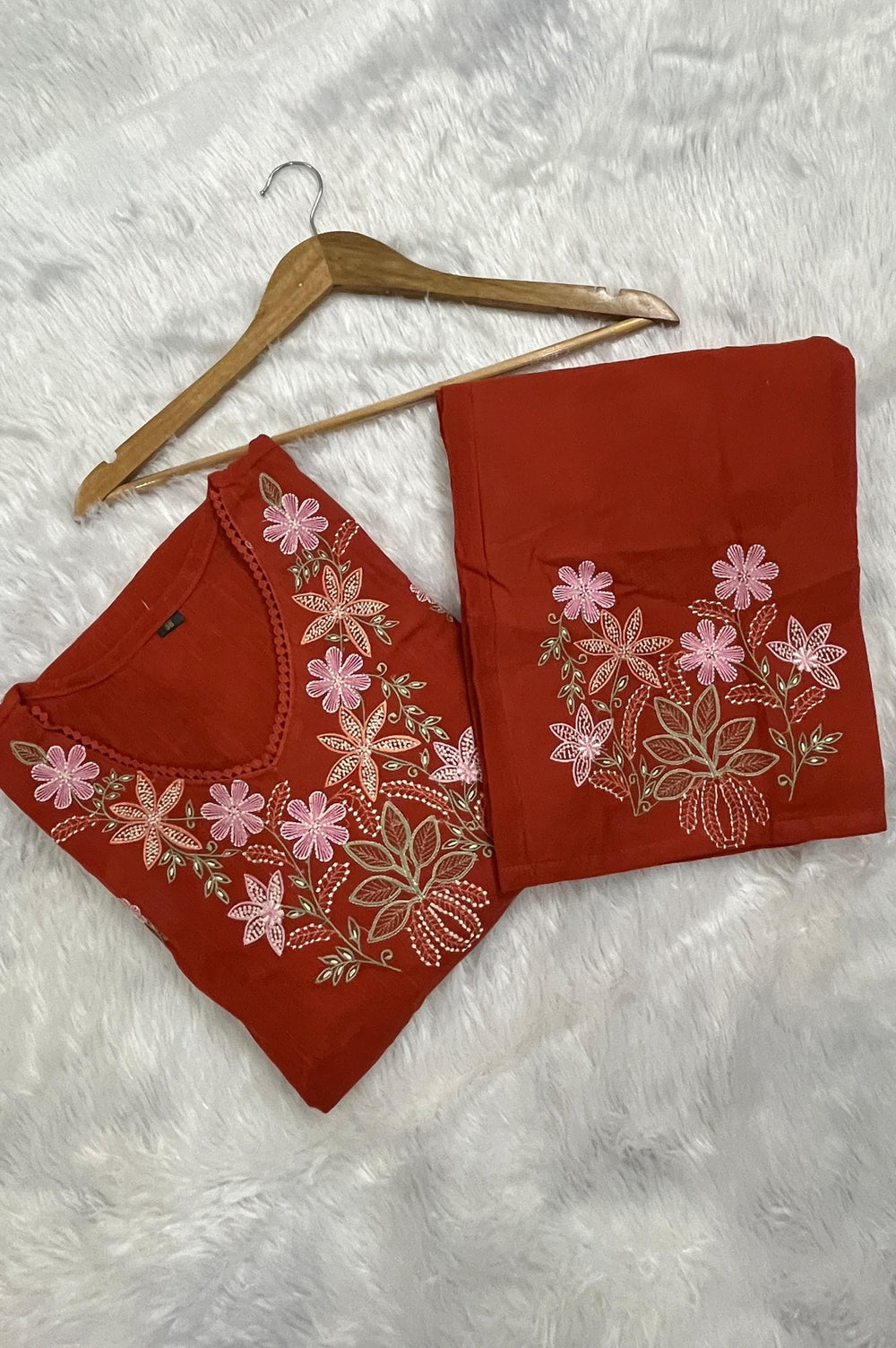 Rust Orange Kurta set, Long kurta set, suitkari