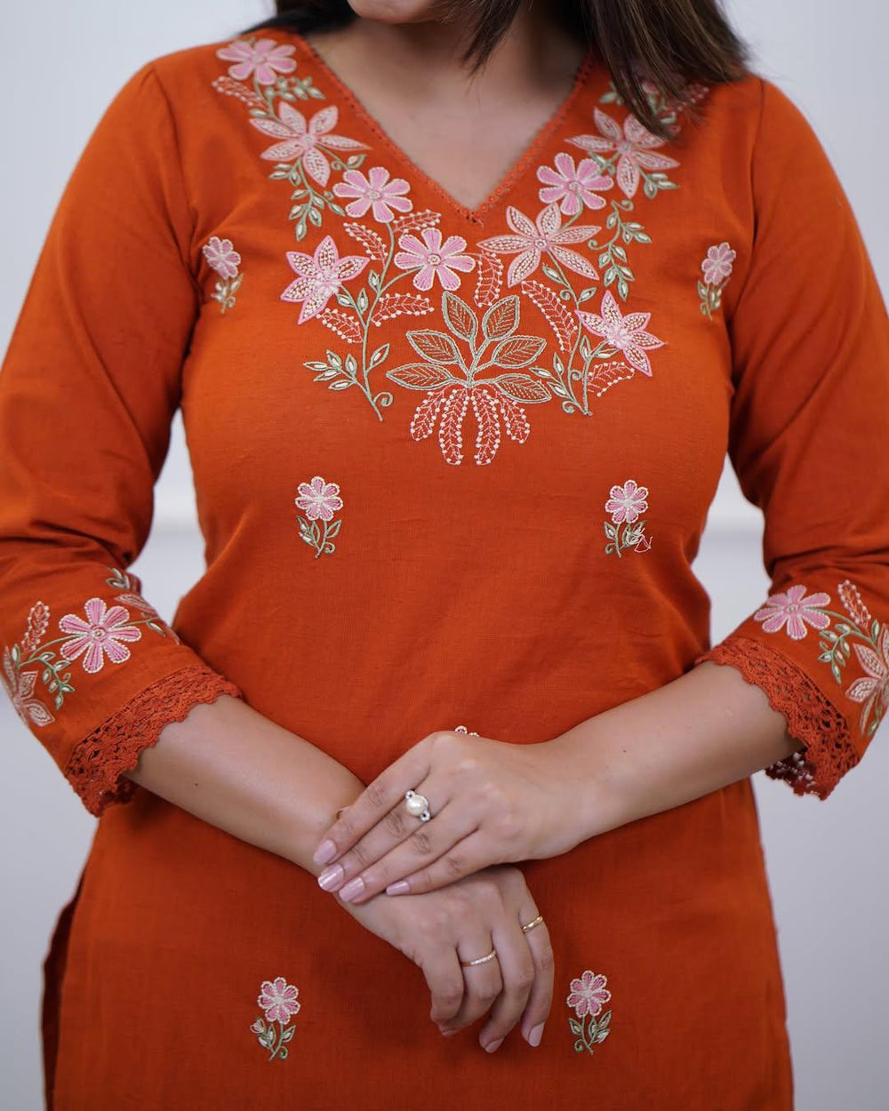 Rust Orange Kurta set, Long kurta set, suitkari