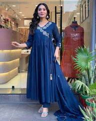 Blue Dupatta set, Long Dupatta Set, Suitkari