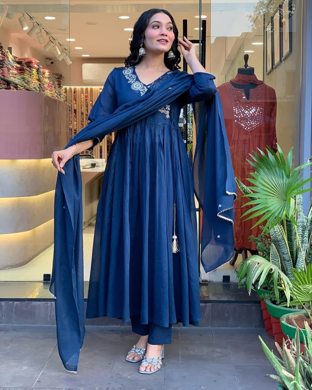 Blue Dupatta set, Long Dupatta Set, Suitkari