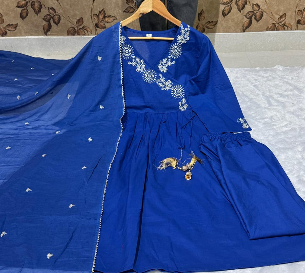 Blue Dupatta set, Long Dupatta Set, Suitkari