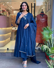 Blue Dupatta set, Long Dupatta Set, Suitkari