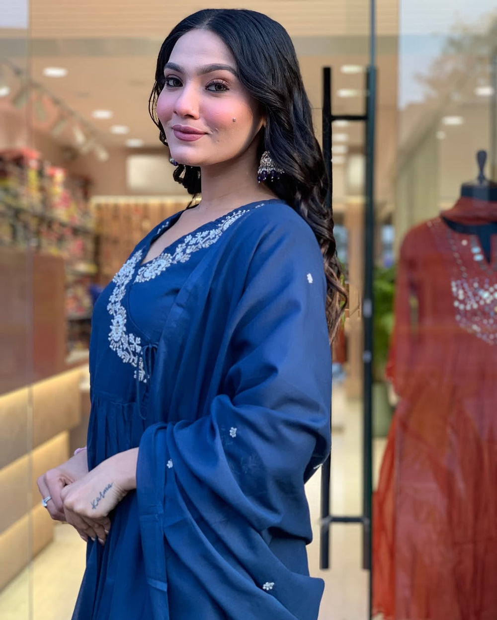 Blue Dupatta set, Long Dupatta Set, Suitkari