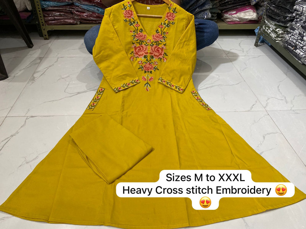 Yellow kurta set, Long Kurta set, suitkari