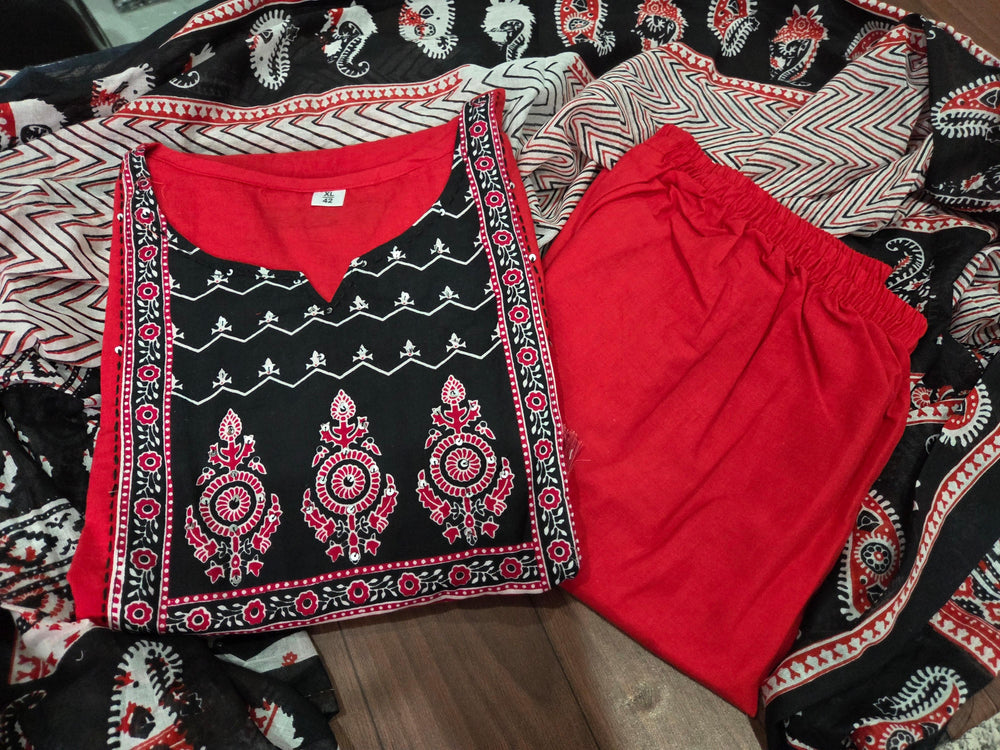 Red Dupatta set, Cotton Dupatta Set, Suitkari