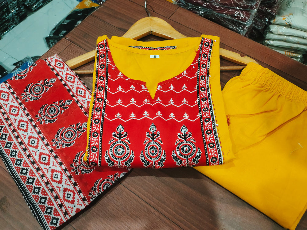 Yellow dupatta set, cotton dupatta set, suitkari