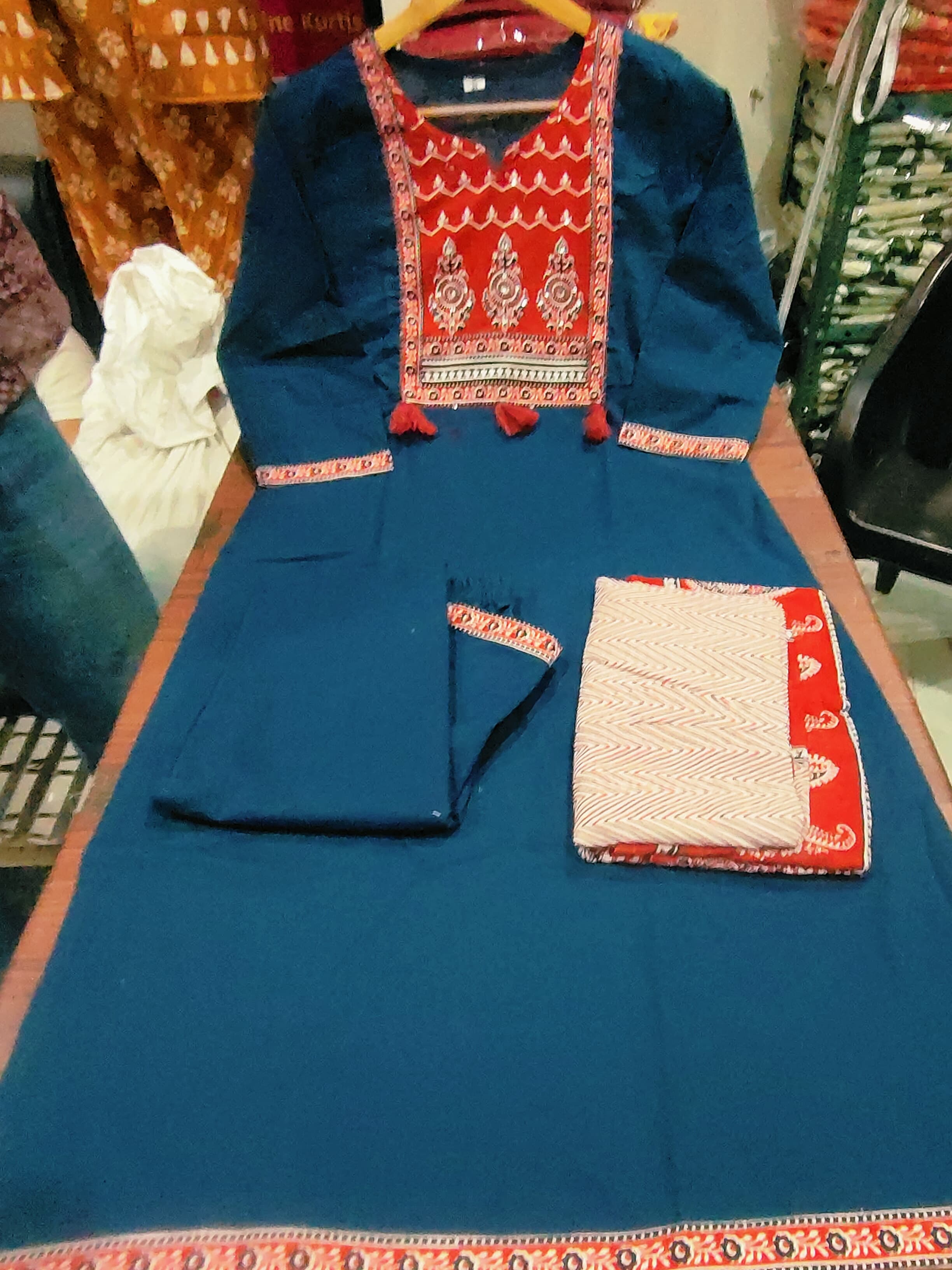blue dupatta set, cotton dupatta set, suitkari