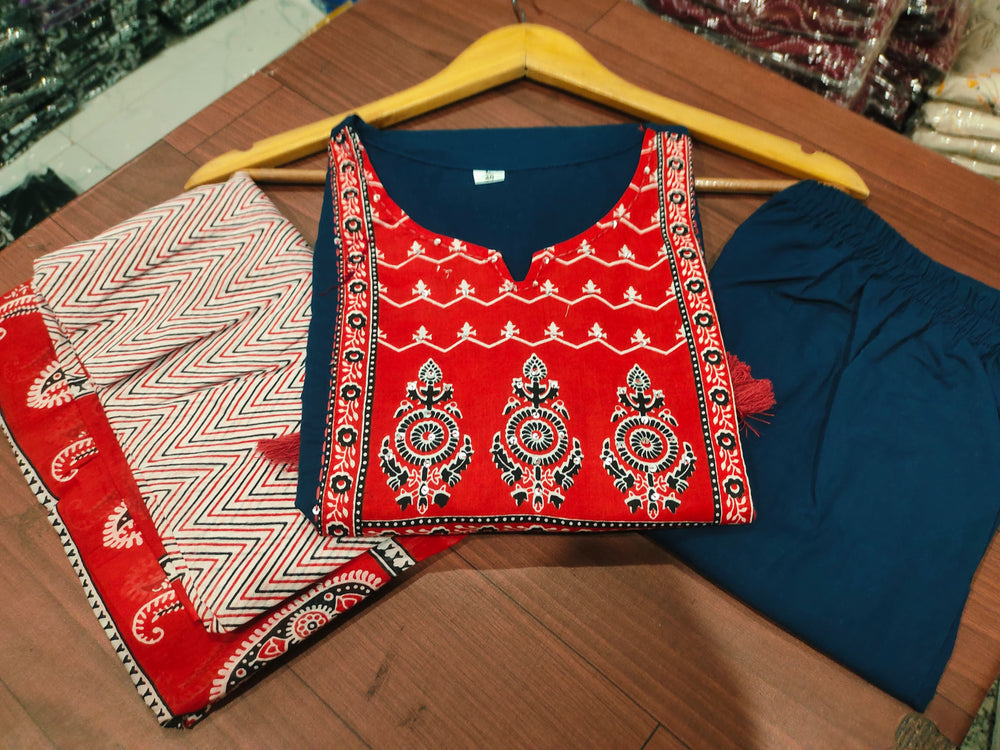 blue dupatta set, cotton dupatta set, suitkari