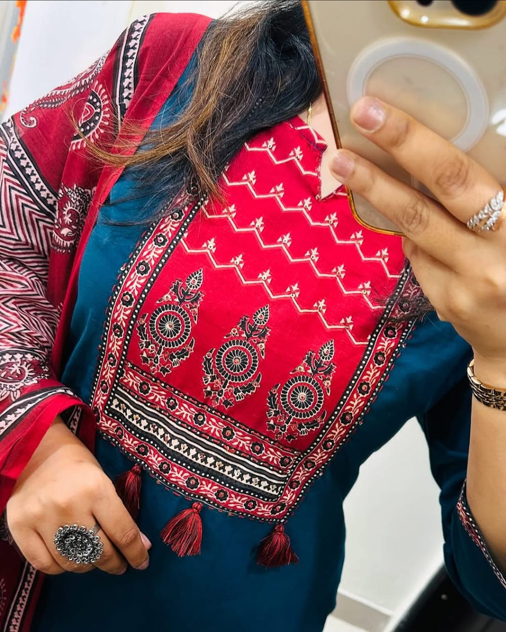 blue dupatta set, cotton dupatta set, suitkari