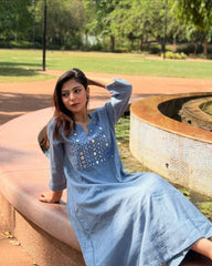 Dusty Blue Mirror Work Co-Ord Set