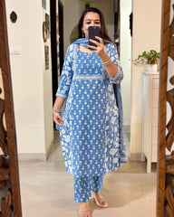 blue dupatta set, cotton dupatta set, suitkari