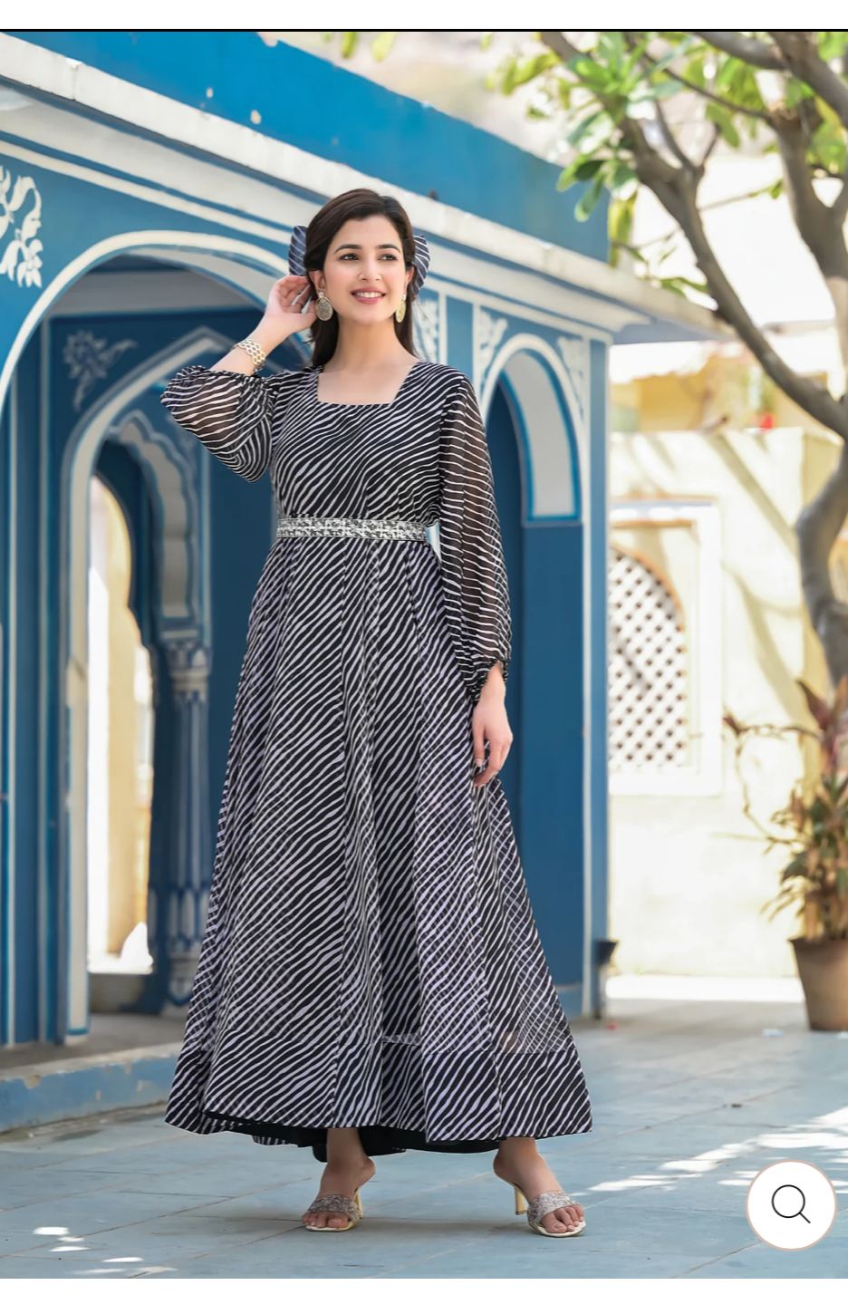 Perfect Black & White Organza Long Ankakali Gown