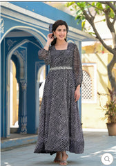 Perfect Black & White Organza Long Ankakali Gown