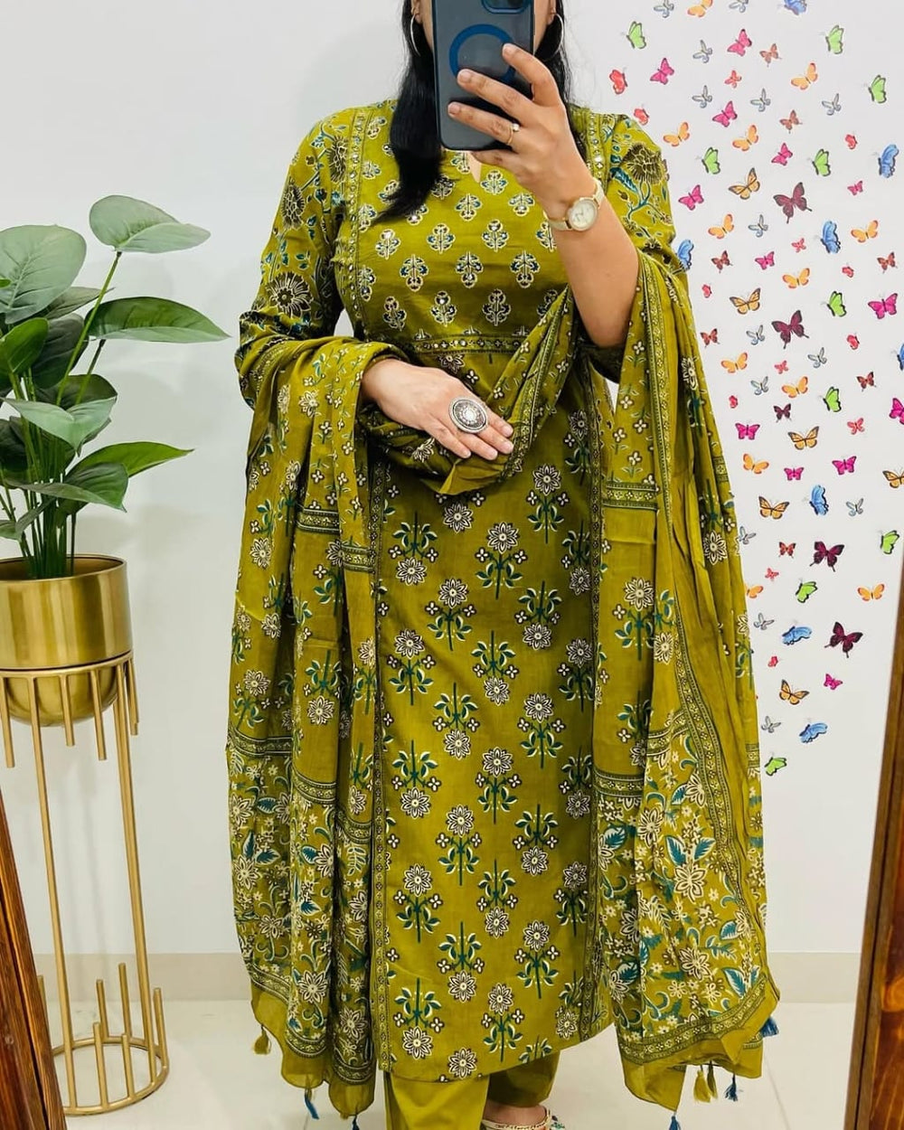 green suit set, cotton suit set, suitkari