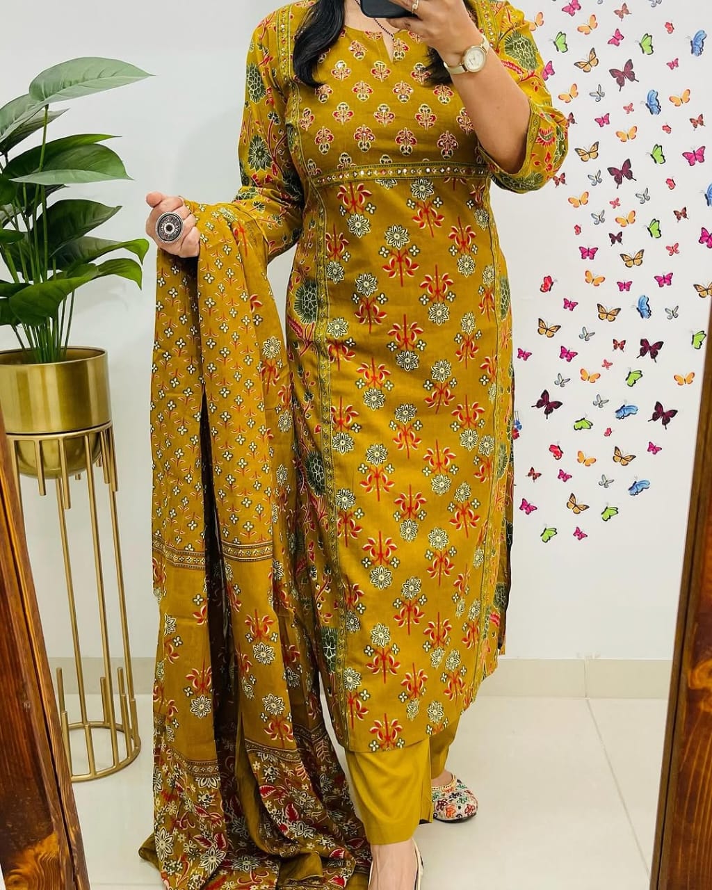 Pure fine Cotton Mustard Yellow Suit Set