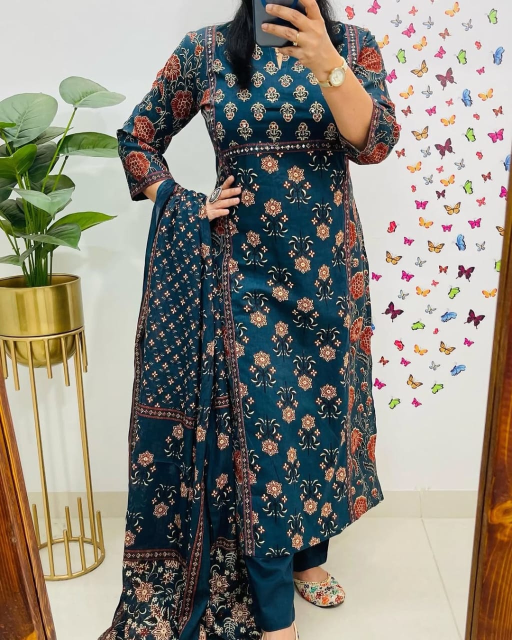 Pure fine Cotton Teal Blue Suit Set
