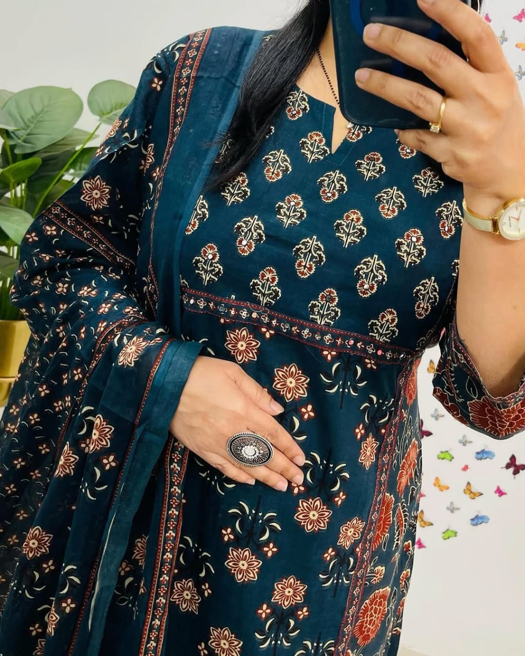 Pure fine Cotton Teal Blue Suit Set