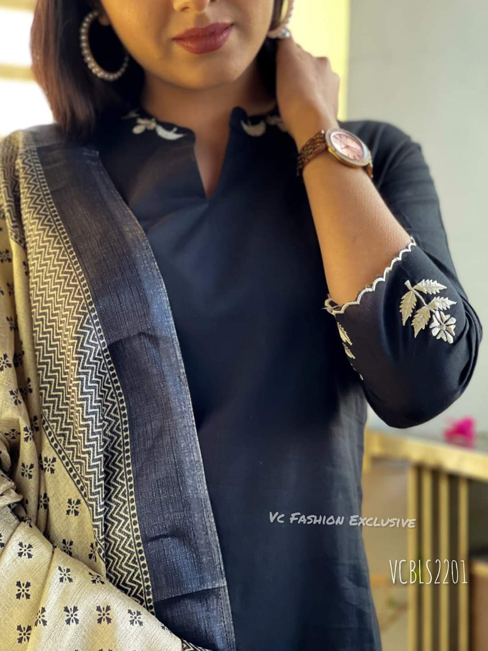 Black dupatta set, cotton dupatta set, Suitkari