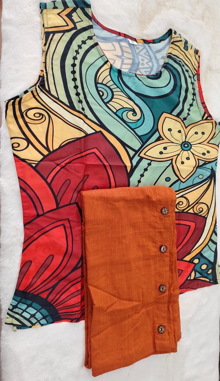 Orange co-ord set, cotton co-ord set, suitkari