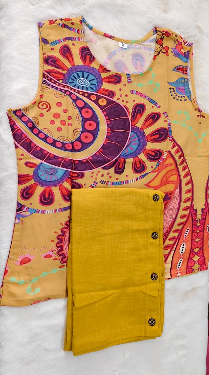 Yellow co-ord set, cotton co-ord set, suitkari