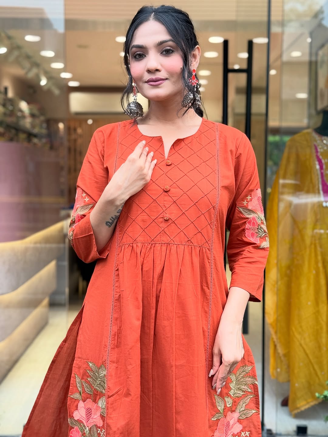 Orange dupatta set, embroidered Dupatta set, Suitkari