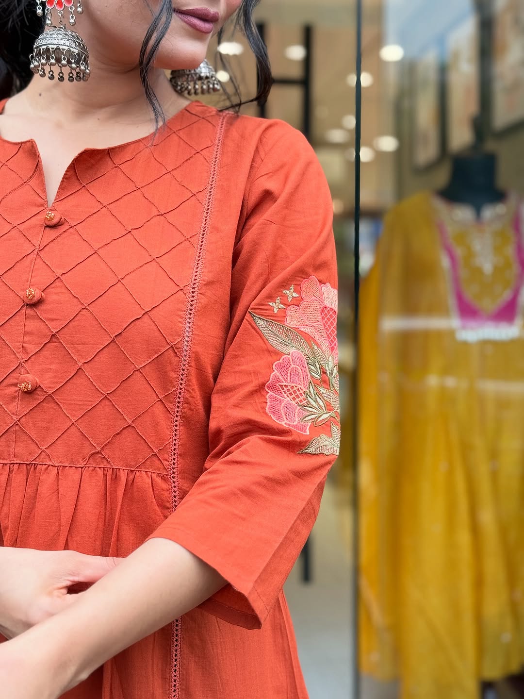 Orange dupatta set, embroidered Dupatta set, Suitkari