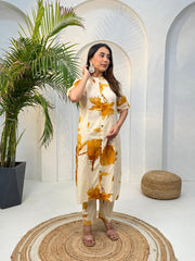 Cream & Mustard Floral Printed Co-Ord Set