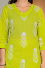 Elegant Lime Yellow Cotton Suit Set
