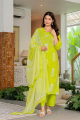 Elegant Lime Yellow Cotton Suit Set